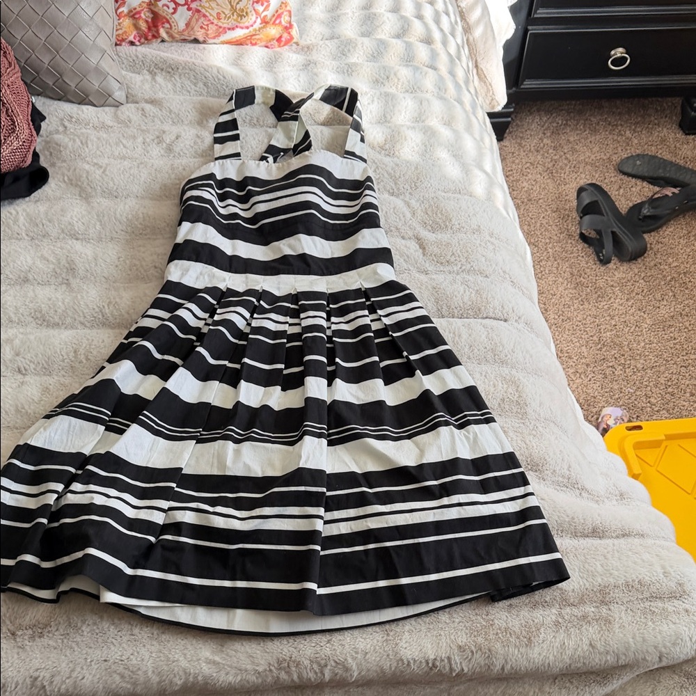Banana Republic Black and White Striped Midi Dress